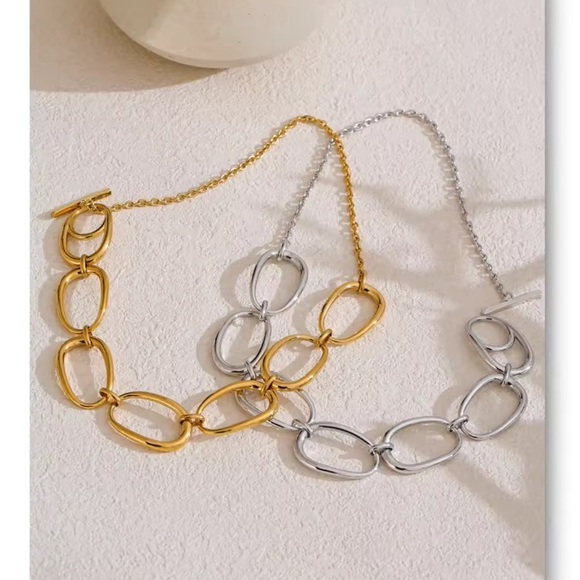Modern Chunky Gold Chain Necklace – 16.9” Stainless Steel - Picture 8 of 17